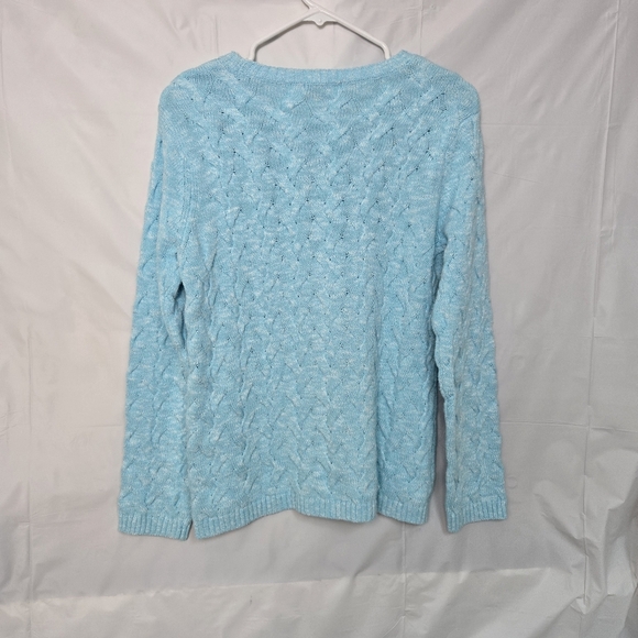 Appleseed's Light Aqua Cable Knit Crew Neck Sweater Women's Size Small - Picture 3 of 9